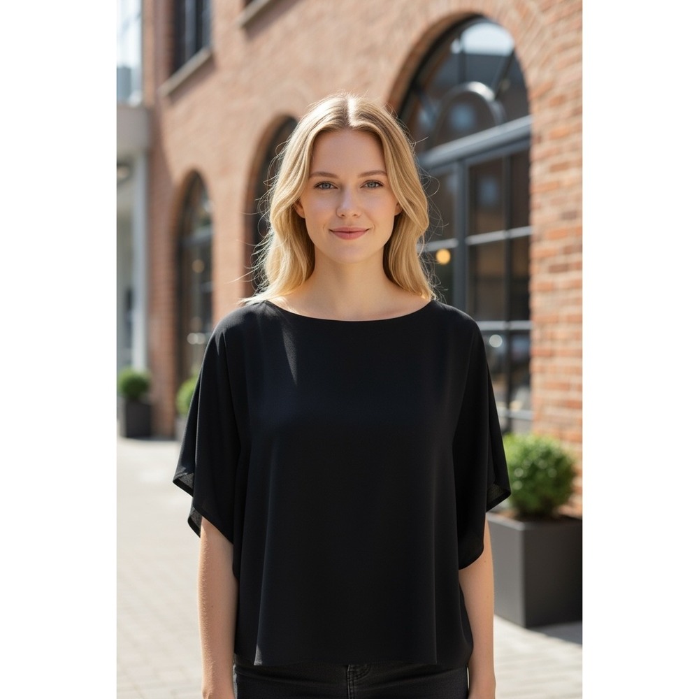 Anne Klein Black Boat Neck Dolman Sleeve Blouse Top Size 4‎